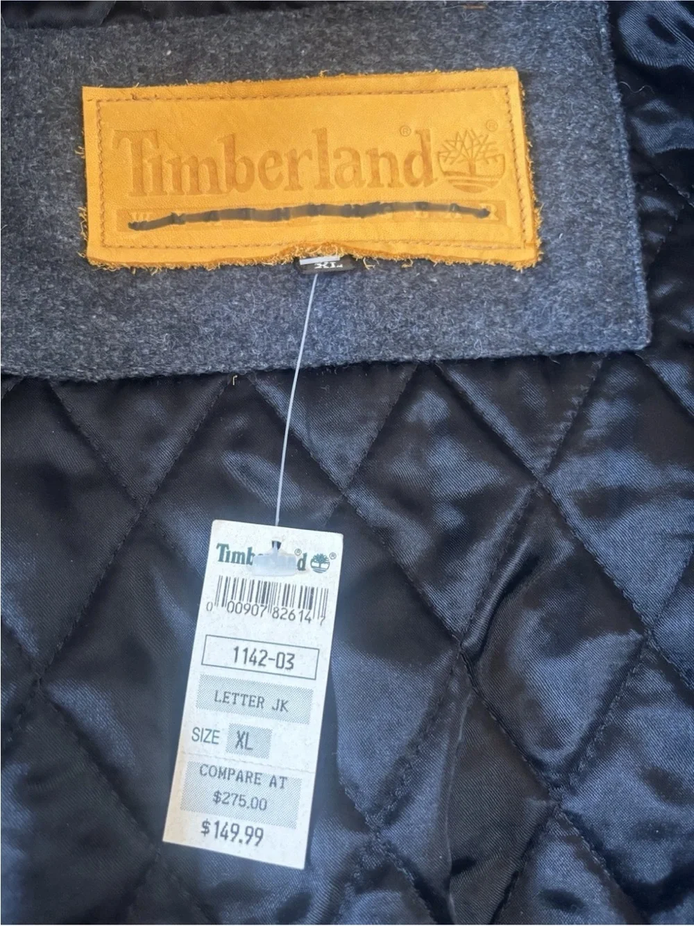 NWT Timberland Wool Leather Bomber Jacket Men XL Gray Black Vintage